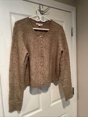 Joe Fresh Taupe Button-Front Textured Women's Cardigan